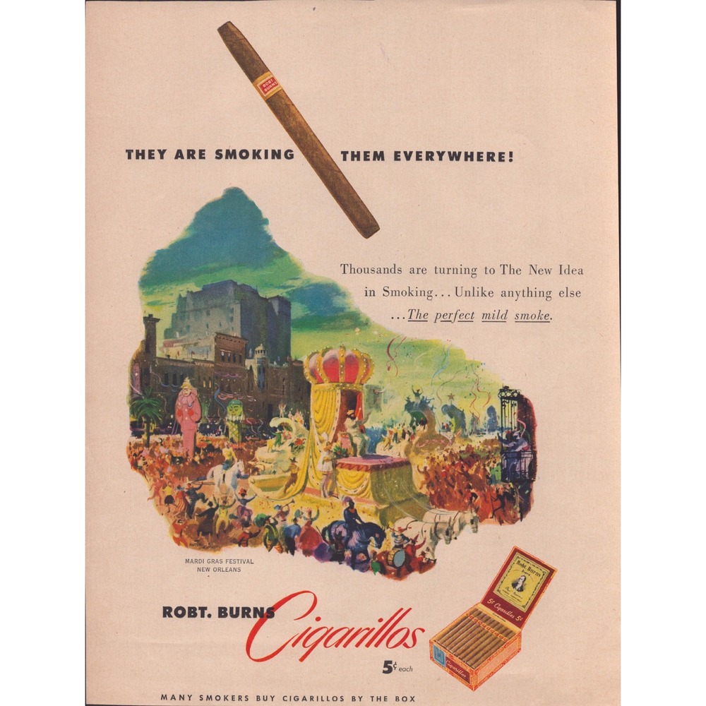Vintage Robt. Burns Cigarillos Ad Mardi Gras New Orleans Print Advertisement - Picture 1 of 1